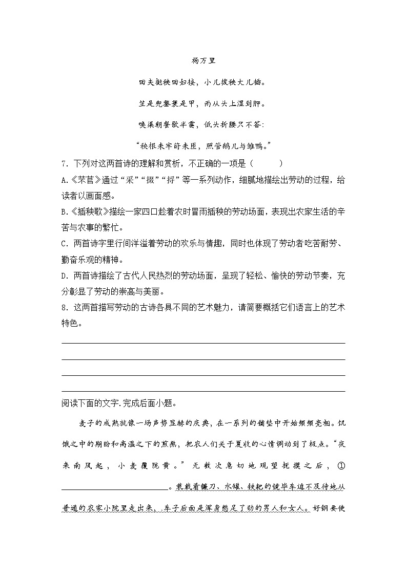 部编版高中语文必修上册 第二单元第三课《芣苢》《插秧歌》比较阅读课件+教案+学案+同步练习03