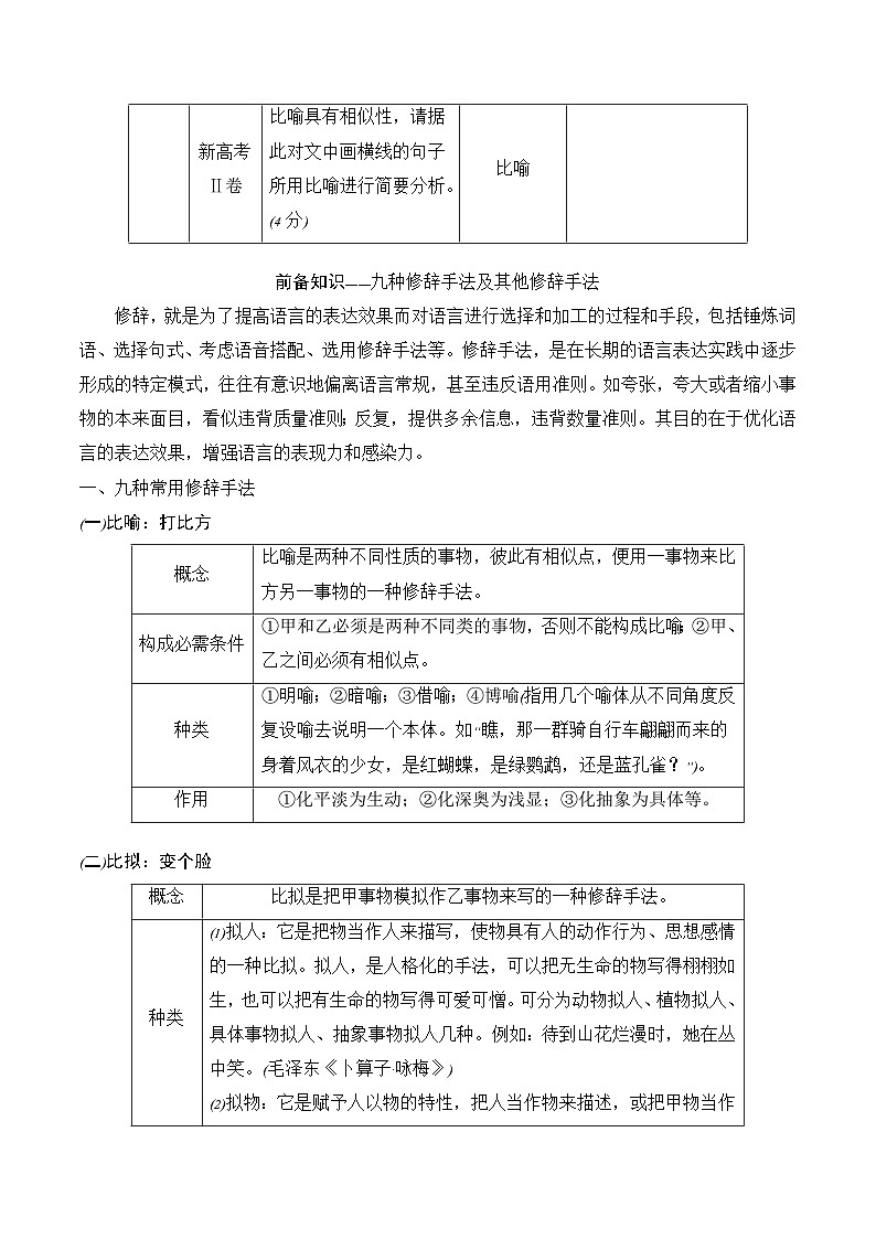 专题十：修辞手法构成和表达效果-备战2024年高考语文一轮复习一本通（全国通用）解析版第2页