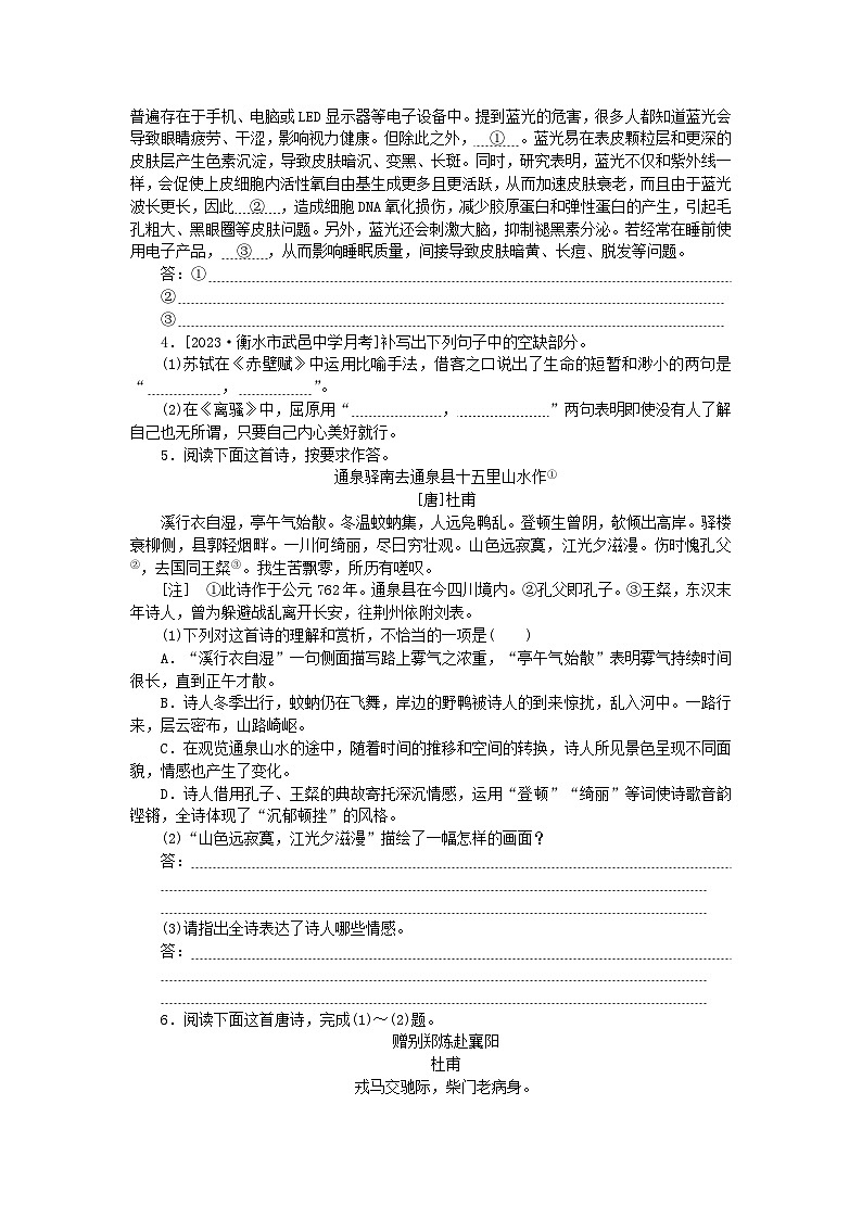 统考版2024版高考语文一轮复习微专题小练习第51练语言表达 名句默写 诗歌鉴赏02