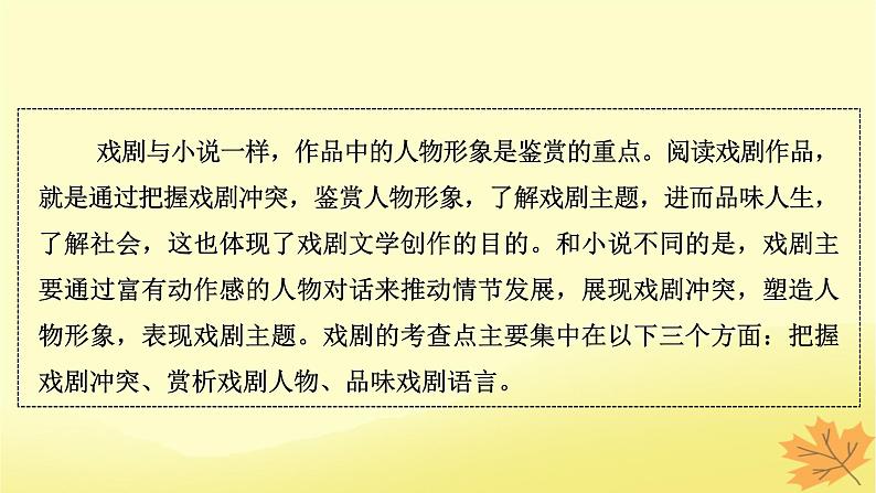 2024版高考语文一轮总复习第4章现代诗歌与戏剧鉴赏把握戏剧冲突赏析戏剧人物品味戏剧语言课件03