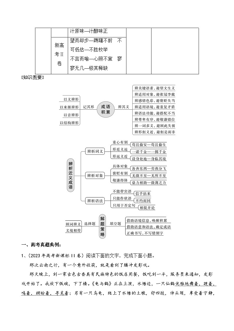 专题二：正确使用成语-备战2024年高考语文一轮复习一本通（全国通用）解析版02
