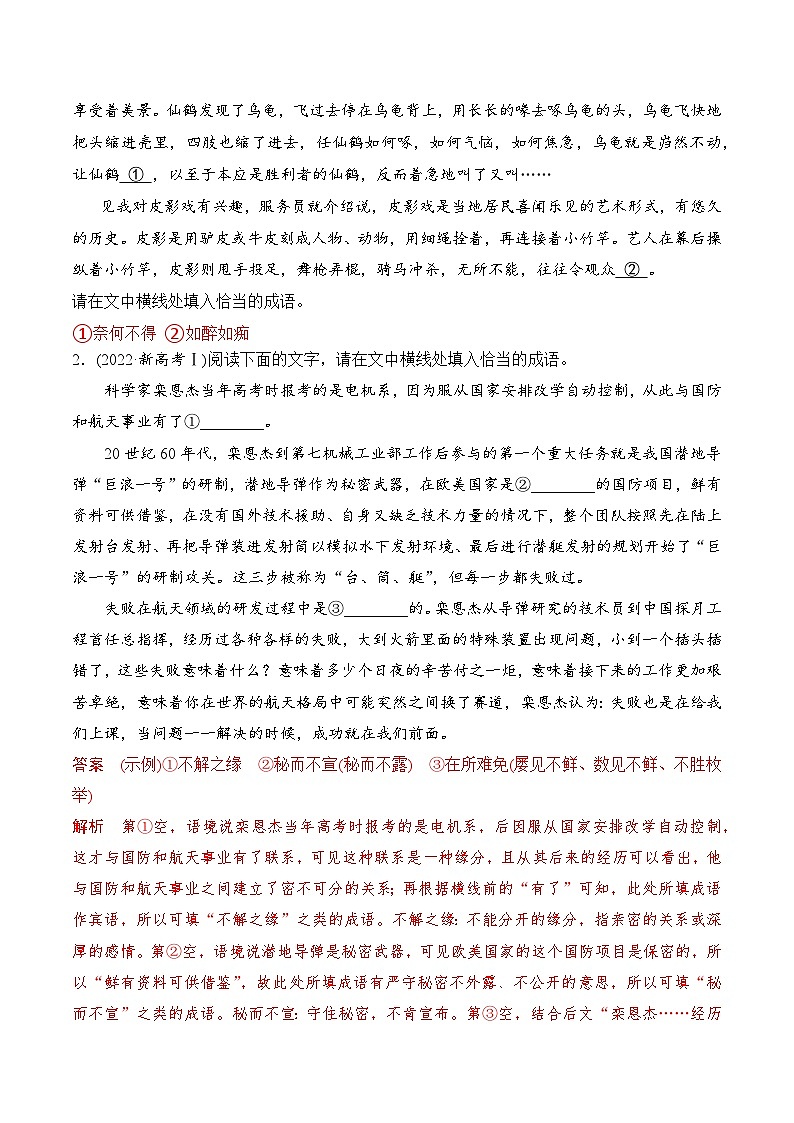 专题二：正确使用成语-备战2024年高考语文一轮复习一本通（全国通用）解析版03