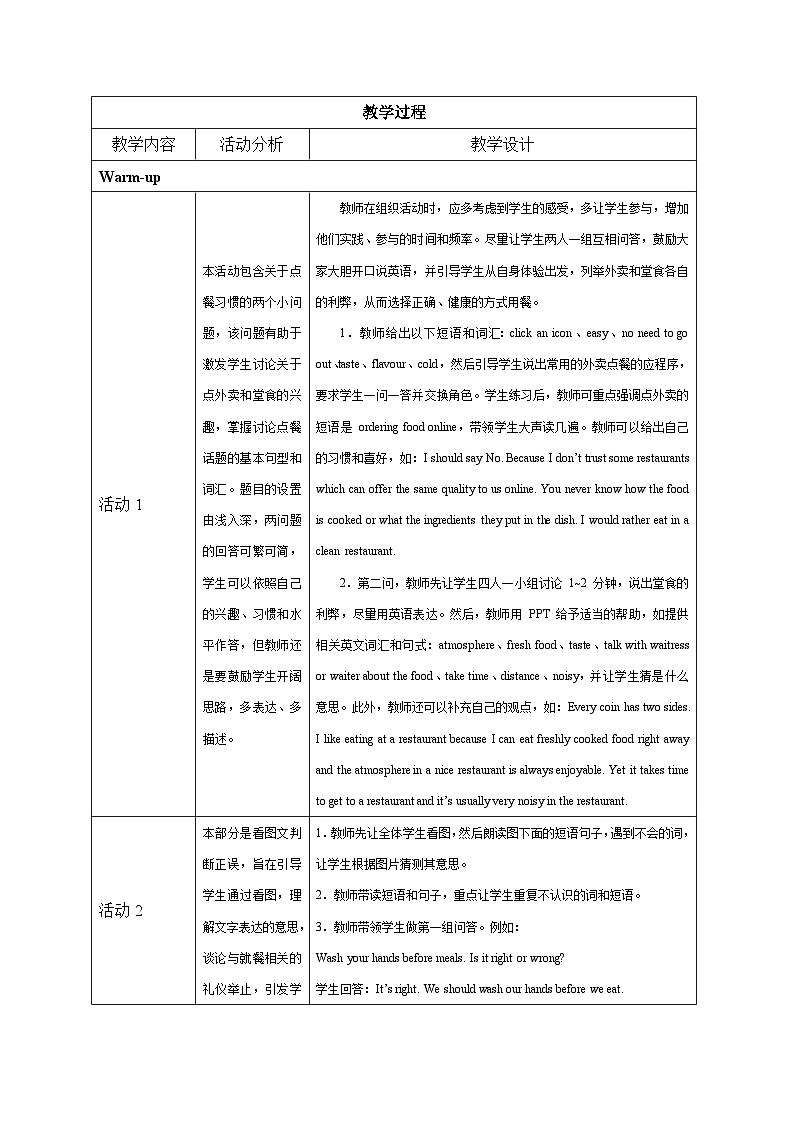 【中职英语】高中英语 语文版2021 基础模块1 Unit+6++Table+Manners+教学设计02