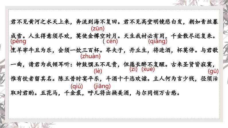 【中职专用】高中语文 人教版·基础模块上册  11 李白诗二首《将进酒》（教学课件）第6页