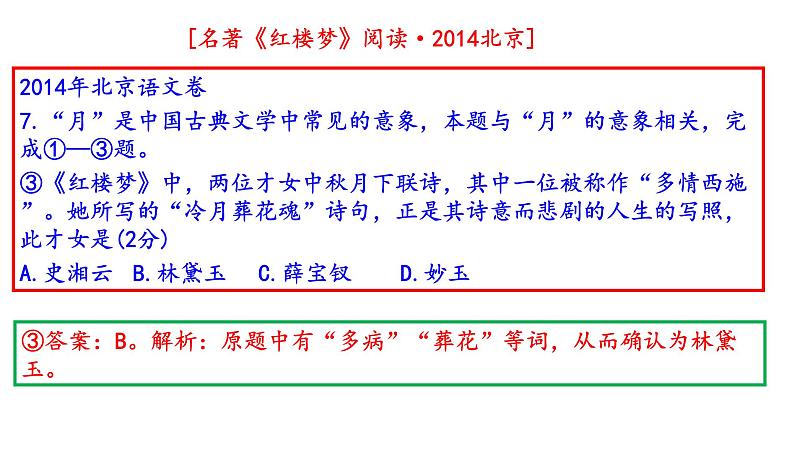 2014年-2023年北京卷高考名著《红楼梦》阅读试题解析课件PPT02