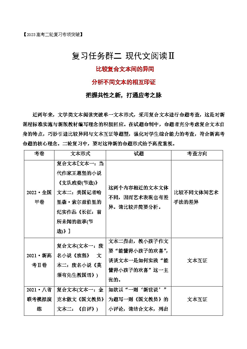 把握共性之新，打通应考之脉-2023年高考语文二轮复习专项突破技巧讲练（全国通用）第1页
