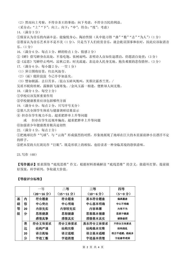 河南省名校2023-2024学年高三上学期开学考试 语文答案和解析第2页