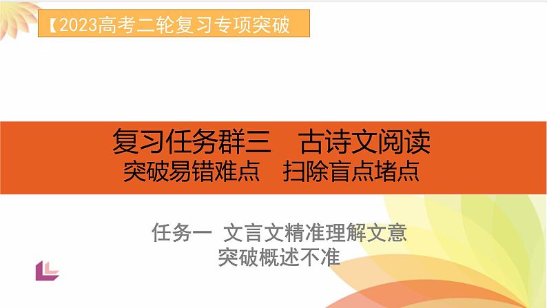 任务1 突破易错难点：文言文——精准理解文意，突破概述不准-2023年高考语文二轮复习专项突破技巧讲练（全国通用）课件PPT第1页