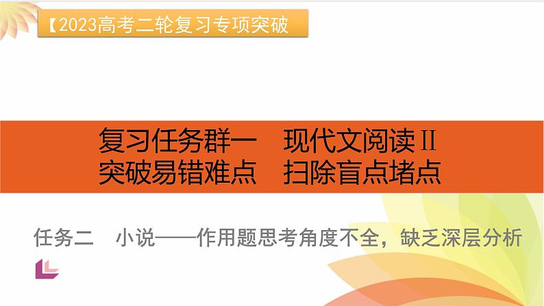 任务2 突破易错难点：小说——作用题思考角度不全，缺乏深层分析-2023年高考语文二轮复习专项突破技巧讲练（全国通用）课件PPT第1页