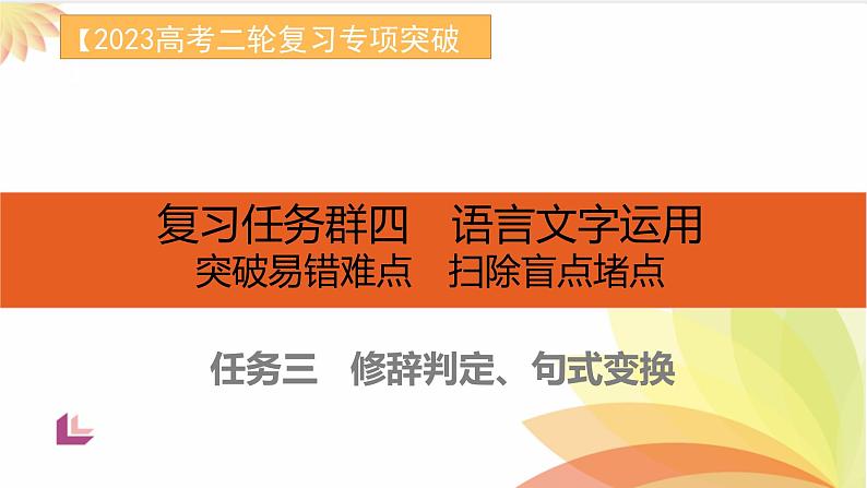 任务3 突破易错难点，修辞判定与句式变换-2023年高考语文二轮复习专项突破技巧讲练（全国通用）课件PPT第1页