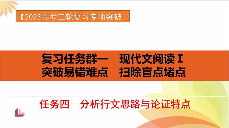 任务4 突破易错难点，分析行文思路与论证特点-2023年高考语文二轮复习专项突破技巧讲练（全国通用）课件PPT01