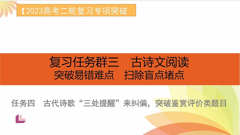 任务4 突破易错难点：古代诗歌——“三处提醒”来纠偏，突破鉴赏评价类题目-2023年高考语文二轮复习专项突破技巧讲练（全国通用）课件PPT第1页