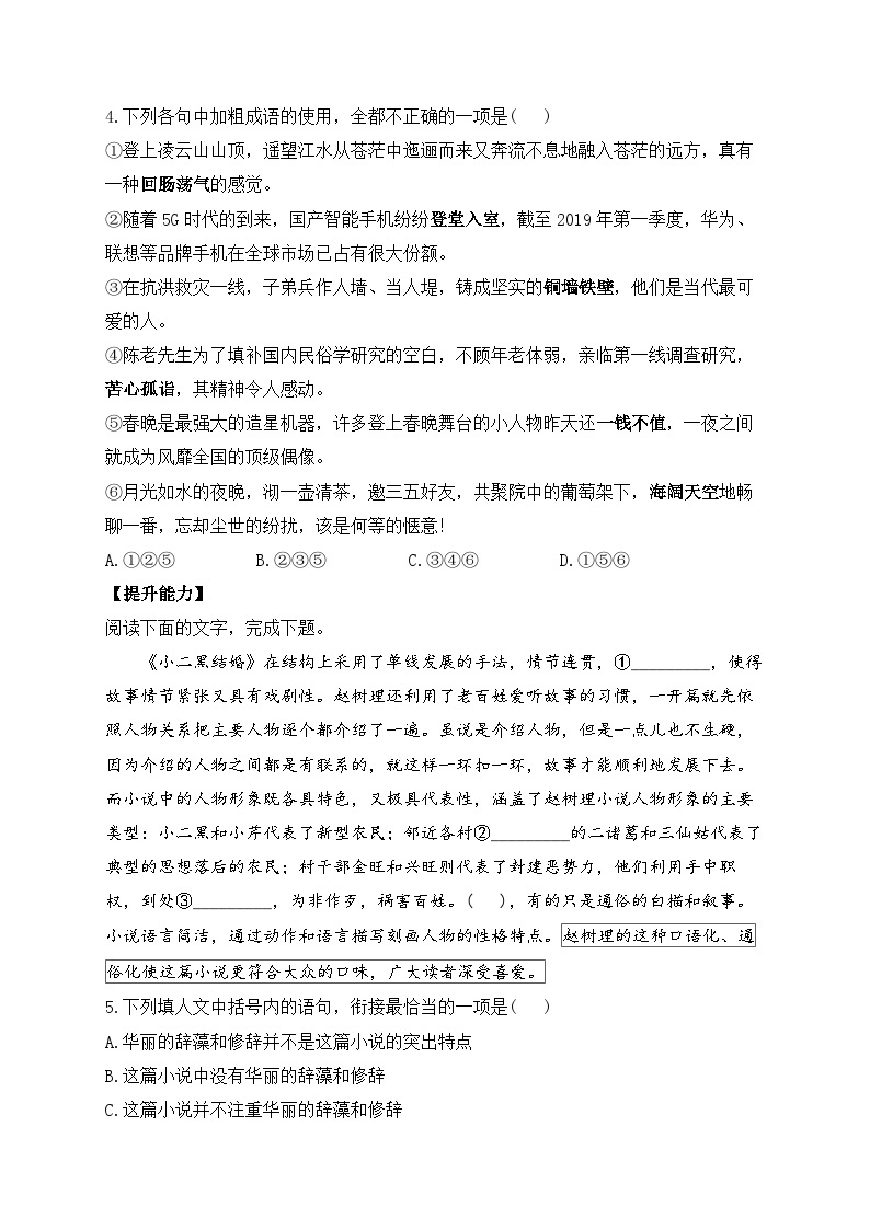 8.2 小二黑结婚（节选）—2023-2024学年高二语文人教统编版选择性必修中册课时作业02