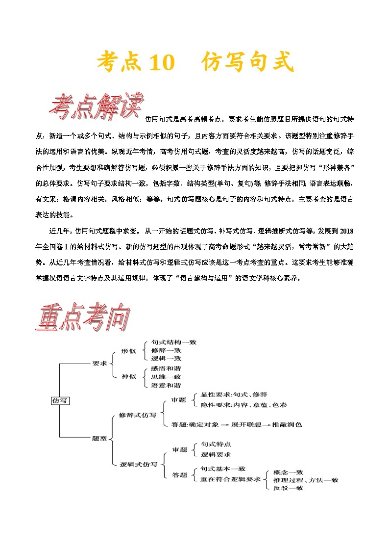 考点10  仿写句式-备战2022年高考语文一轮复习考点帮 试卷01