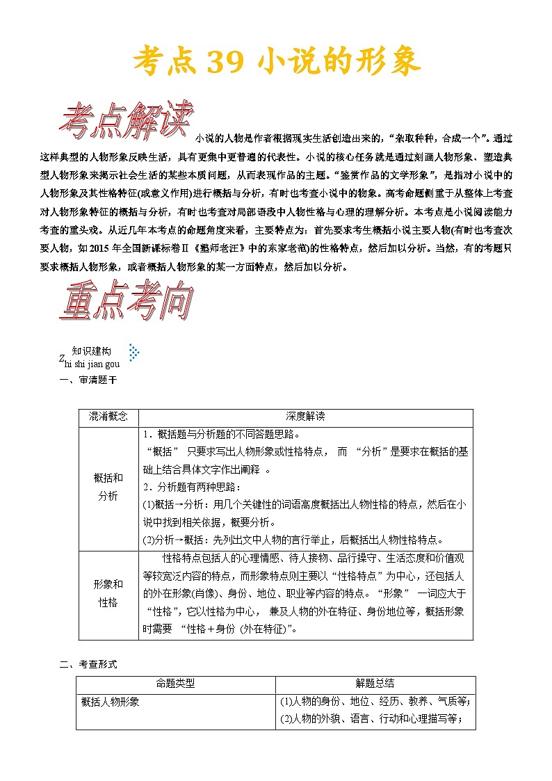 考点39小说的形象-备战2022年高考语文一轮复习考点帮第1页