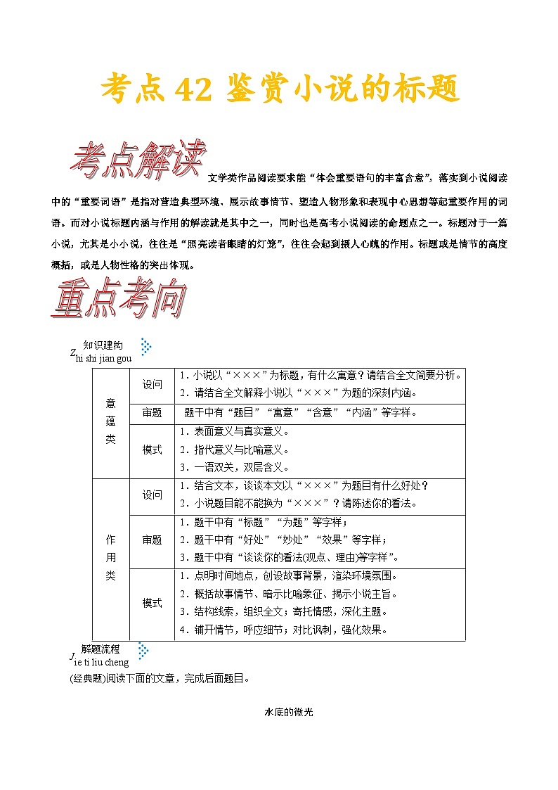 考点43小说的标题-备战2022年高考语文一轮复习考点帮第1页