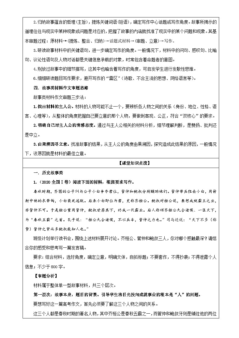 专题02  故事类材料作文审题技巧（教案）-2022年高考语文一轮复习之高考作文宝鉴第2页