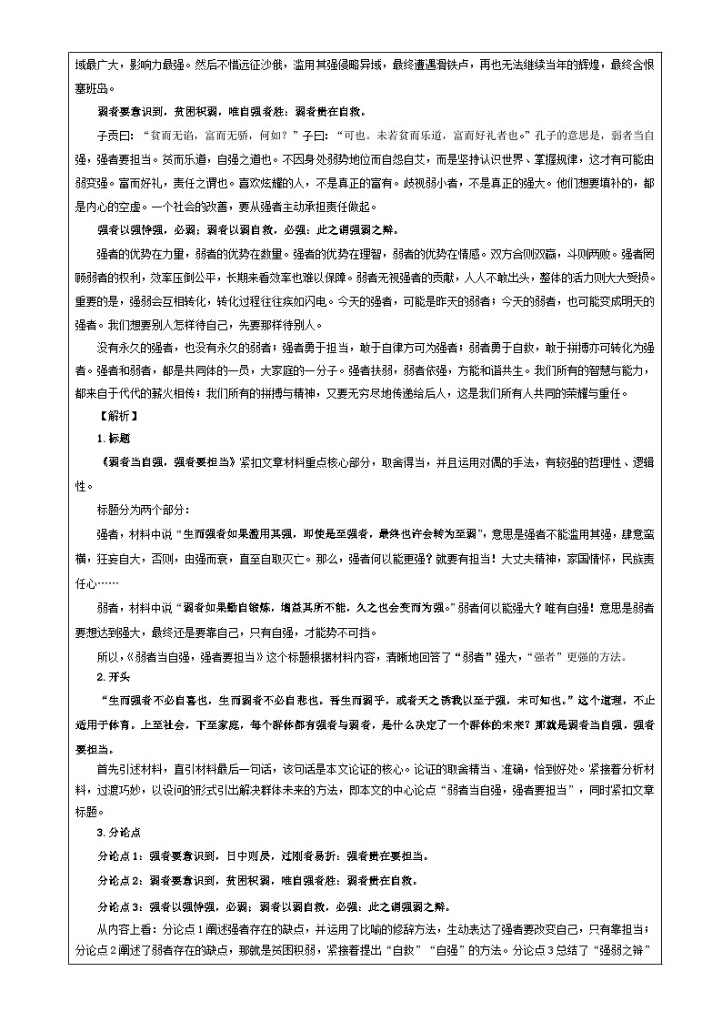 专题07  新材料作文结构及分论点设置方法（教案）-2022年高考语文一轮复习之高考作文宝鉴第3页
