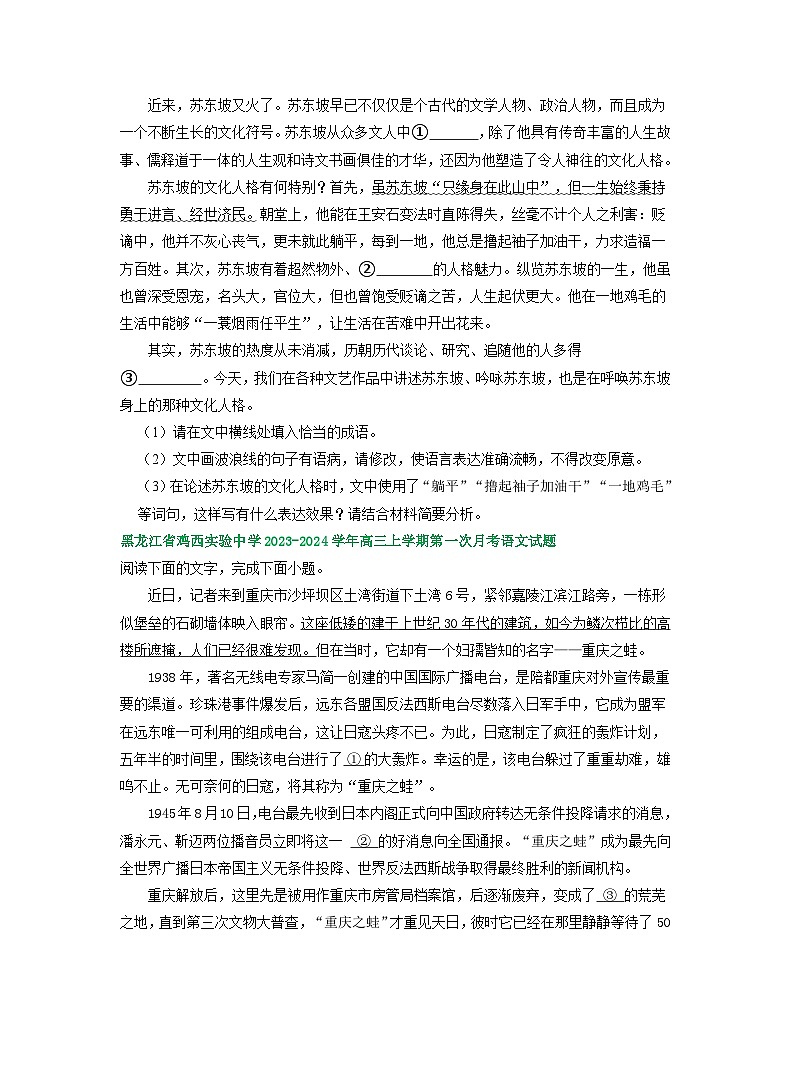 2024届黑龙江省部分地区高三上学期期初语文试卷汇编：语言文字运用Ⅰ第3页