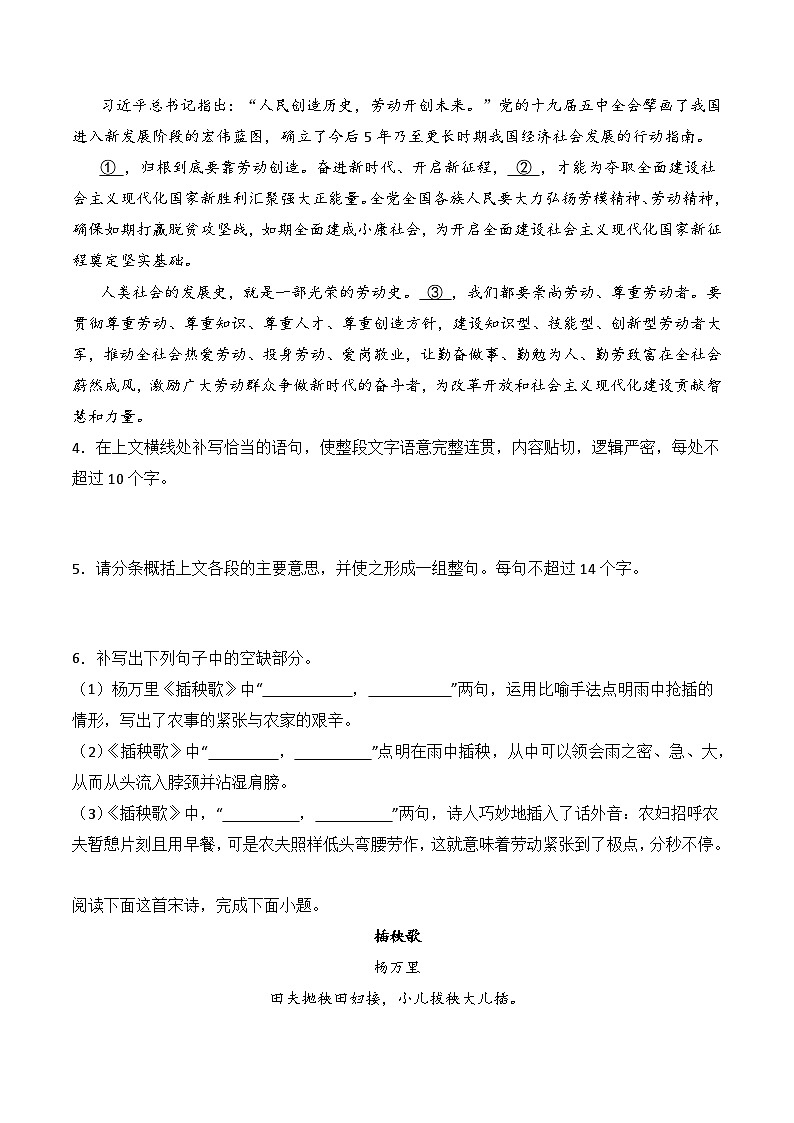 6.2《插秧歌》（分层练习）-2023-2024学年高一语文同步精品课件+分层练习(统编版必修上册)原卷版第2页