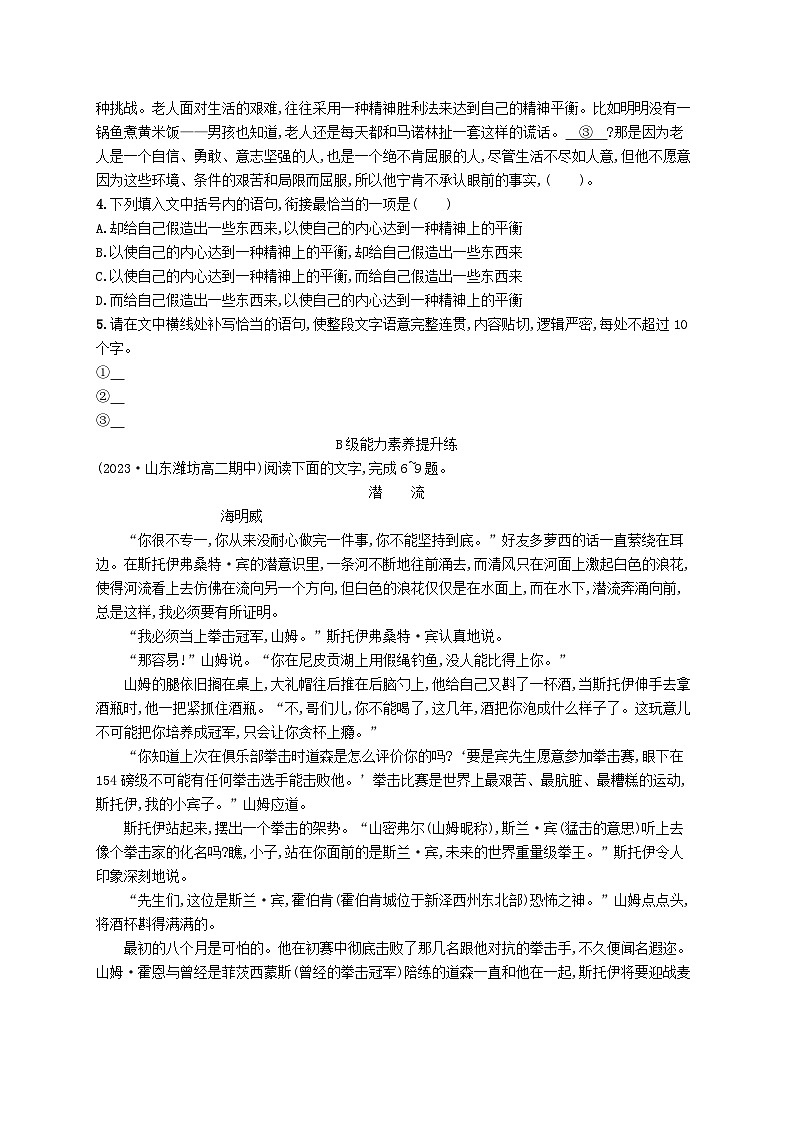 2023_2024学年新教材高中语文第3单元10老人与海节阎层作业部编版选择性必修上册第2页