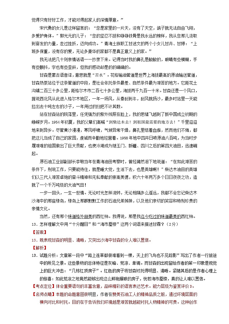 专题3.5  现代文阅读之文学类文本阅读（二）（中） 全国高考语文考前复习大串讲  Word版含答案第3页