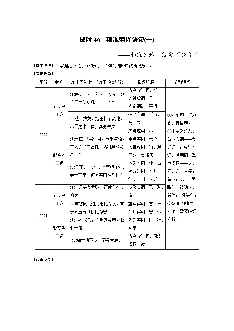 高考语文一轮复习课时练习 板块5 第2部分 文言文考点突破 课时46　精准翻译语句(一)（含解析）第1页