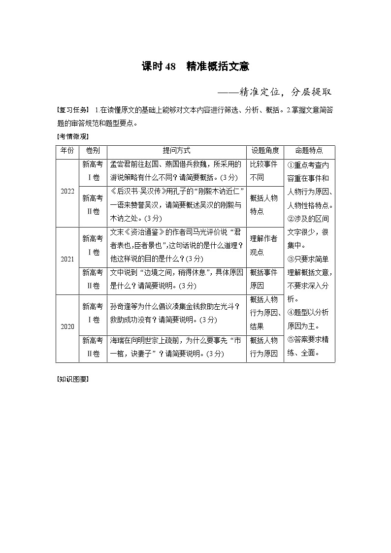 高考语文一轮复习课时练习 板块5 第2部分 文言文考点突破 课时48　精准概括文意（含解析）第1页