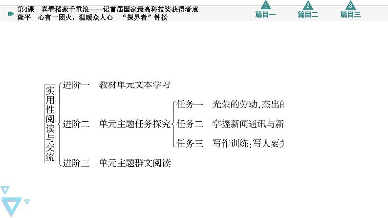 第2单元 进阶1 第4课　喜看稻菽千重浪——记首届国家最高科技奖获得者袁隆平  心有一团火，温暖众人心  “探界者”钟扬第6页