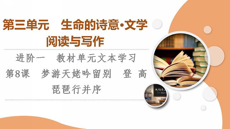 统编版高中语文必修上册 第3单元 进阶1 第8课 梦游天姥吟留别　登 高　琵琶行并序（课件+练习+素材）01