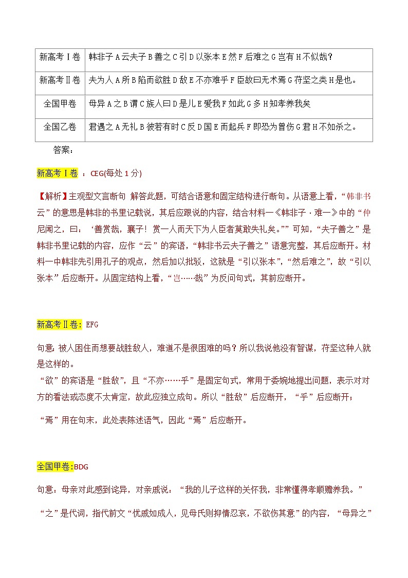 04 文言文断句主观题新题型突破 教案（2023高考断句新题型）-2024年高考语文一轮复习之文言文阅读（全国通用）02