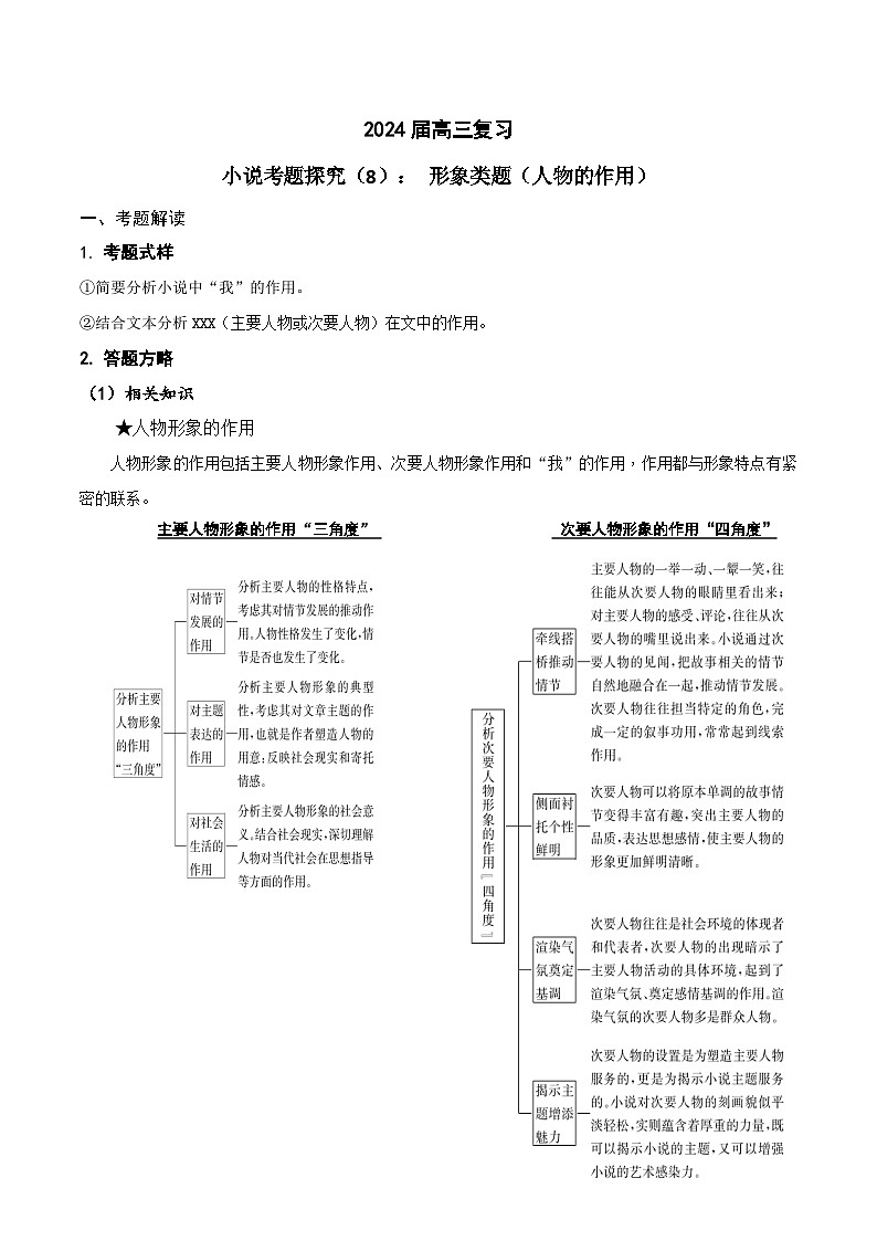 2024年高考语文一轮复习之小说文本考题探究（全国通用）08形象类题（人物作用分析）（Word版附解析）第1页