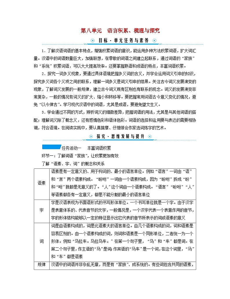 新教材适用2023_2024学年高中语文第8单元语言积累梳理与探究学案部编版必修上册01