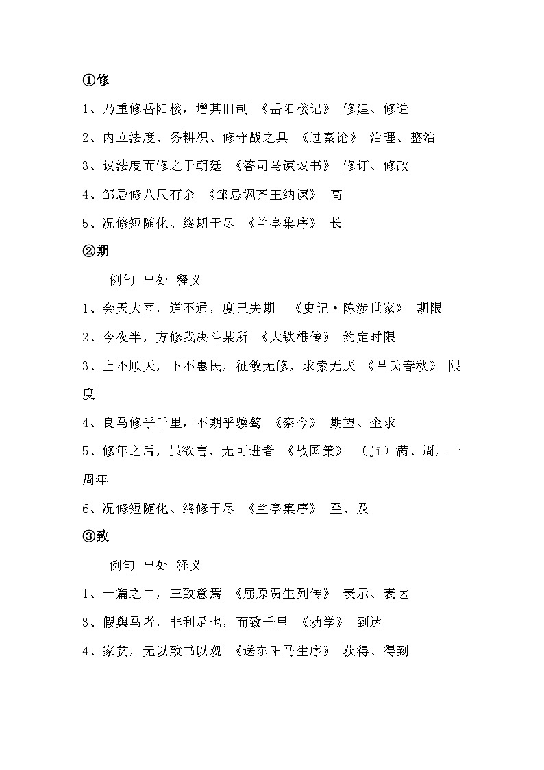 高中语文文言文最重要的五个字的所有知识点第1页