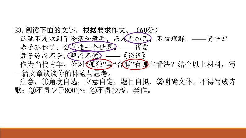 2024届高考作文复习：审题立意方法指导 课件第3页