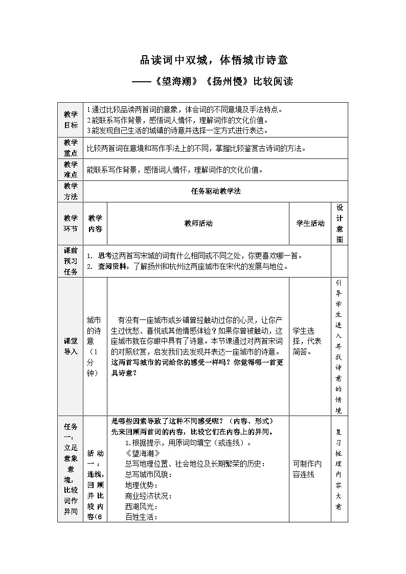 《望海潮》《扬州慢》比较阅读 教案01