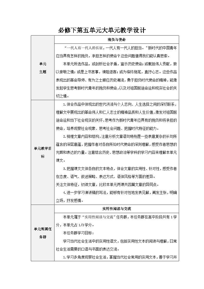 必修下 第五单元大单元教学设计01