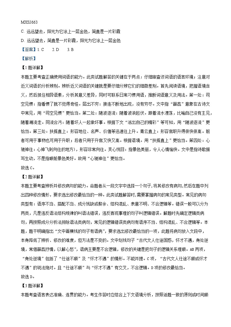 山东省泰安市泰山国际学校2023-2024学年高一上学期期中语文试题（解析版）02