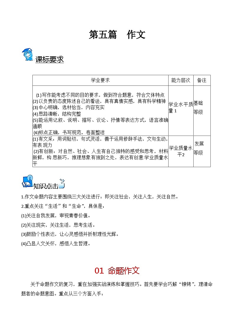 【学考复习】（新教材专用）2024年高中语文学业水平考试 专题训练 22 作文-讲义（解析版 ）第1页