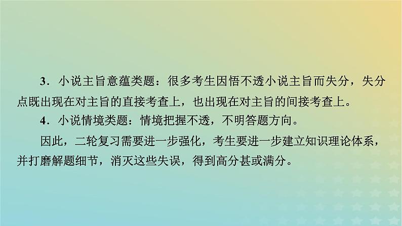 新教材适用2024版高考语文二轮总复习第1部分考点精讲复习板块1现代文阅读专题2现代文阅读Ⅱ__文学类文本阅读第1节小说阅读考点练透1小说综合选择题课件04