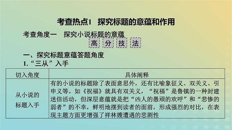 新教材适用2024版高考语文二轮总复习第1部分考点精讲复习板块1现代文阅读专题2现代文阅读Ⅱ__文学类文本阅读第1节小说阅读考点练透5探究小说的意蕴和作用课件06