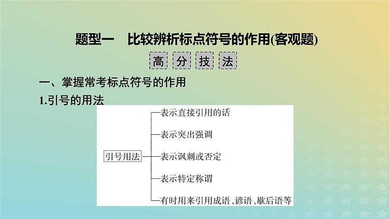 新教材适用2024版高考语文二轮总复习第1部分考点精讲复习板块3语言文字运用考点练透3辨析标点作用课件第6页