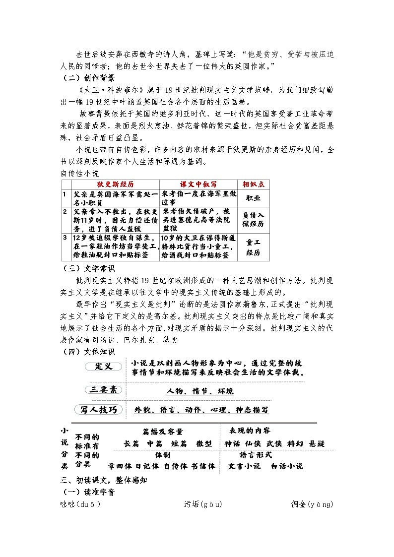 统编版 高中语文 必修上册 第三单元 8公开课《大卫·科波菲尔》课件+教案02