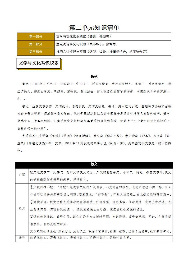 第二单元（单元测试）(含答案)+知识清单01