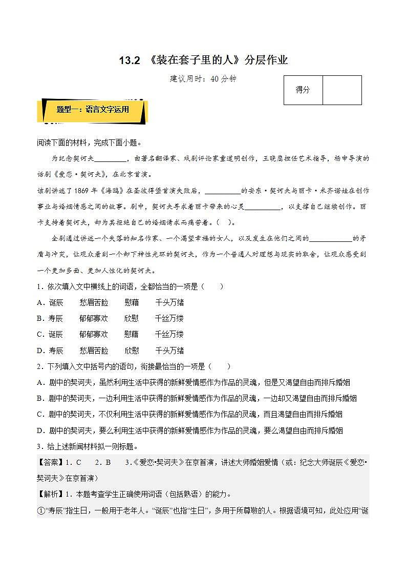 13.2《装在套子里的人》教学课件+教案+学案+分层练习+朗读视频01