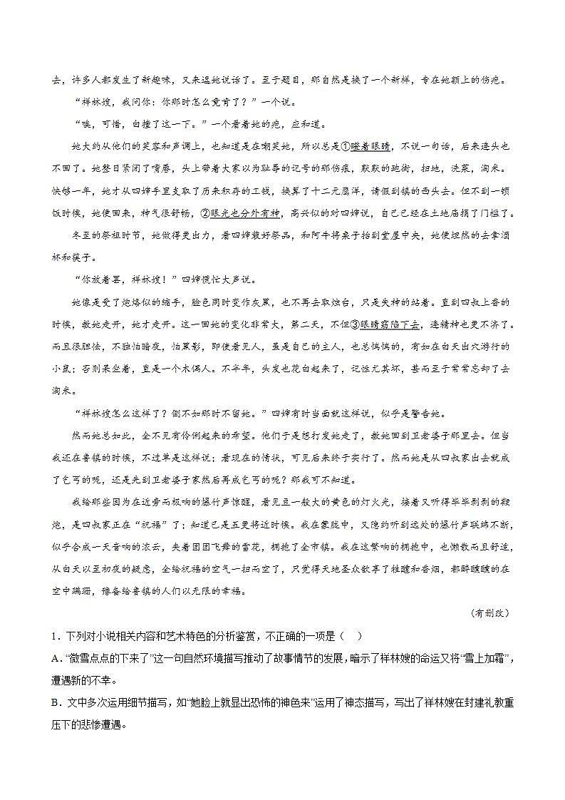 第六单元  专项练习（文学类文本阅读）（解析版）第2页