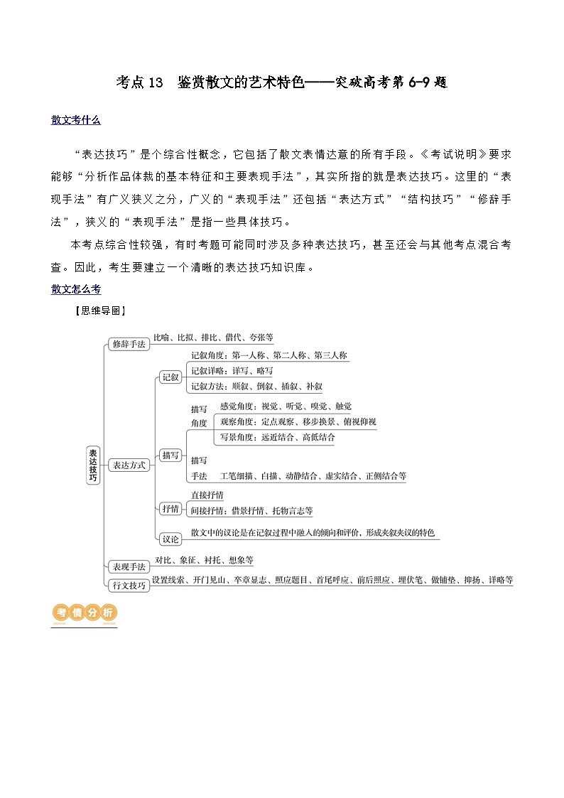 专题13+鉴赏散文的表达技巧（讲义）-2024年高考语文二轮复习讲练测（新教材新高考）01