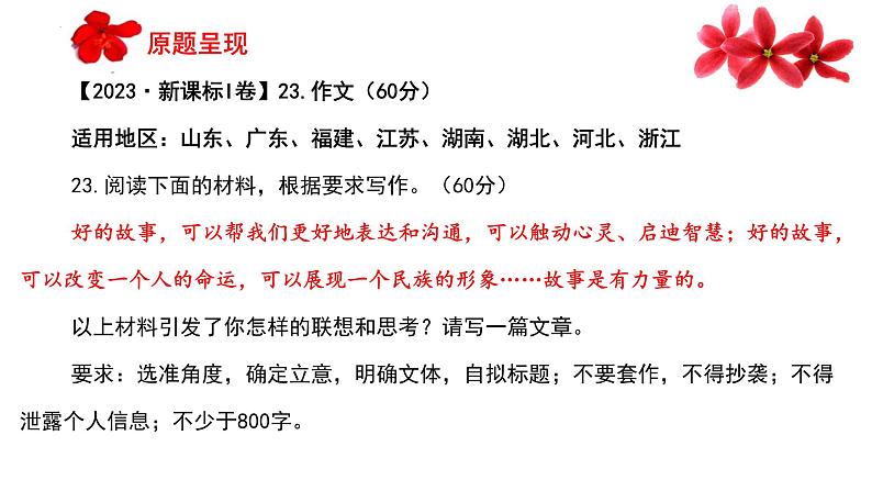 （全网独家）2023年高考语文新课标I卷作文导写及备考启示（解读+审题+标题+分论点+素材+范文+启示）-2024年高考语文作文一轮综合备考（全国通用）课件版第4页