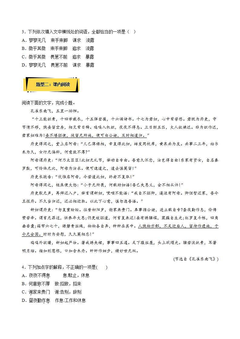 人教统编版高中语文选择性必修下册《孔雀东南飞并序》课件+教案+学案+分层作业02