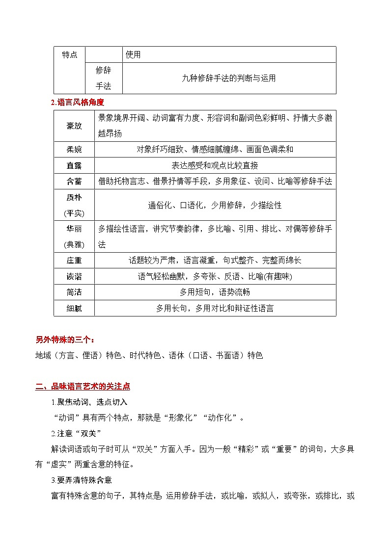 第4节 赏析语言艺术-【口袋书】2024年高考语文一轮复习知识清单（全国通用）03